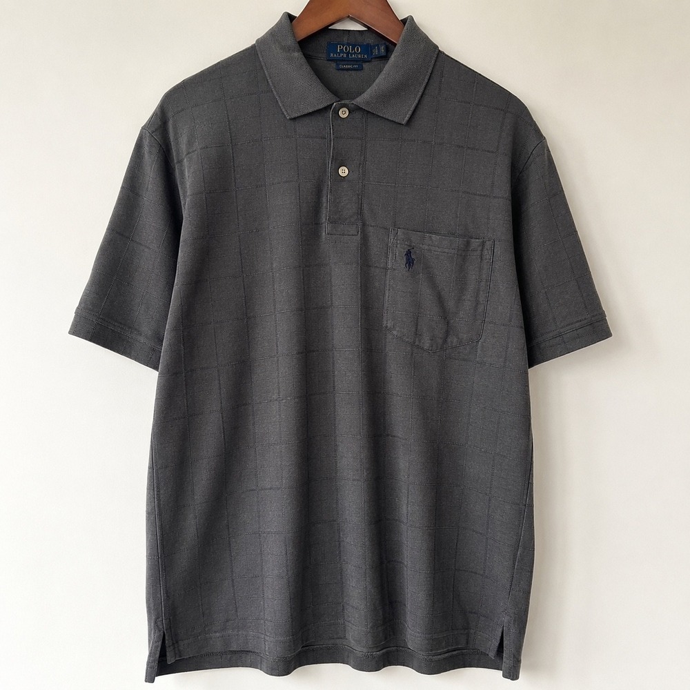 Santa Barbara Polo & Racquet Club Mens XXL Silk Polo Shirt Grey‎ Grid Windowpane